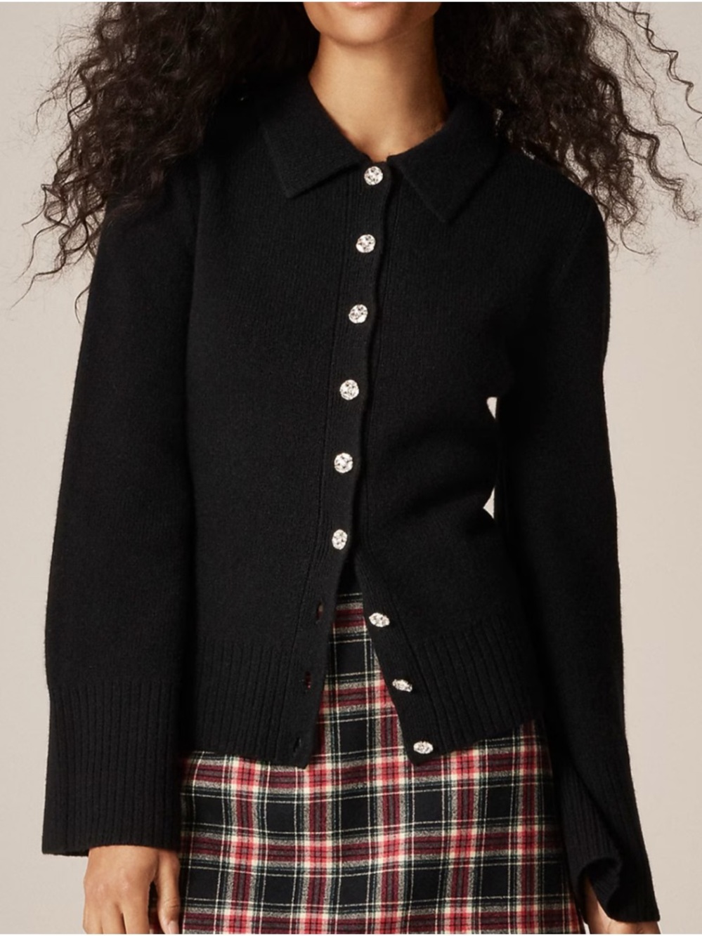 J.Crew Milano-Stitch Wool Cinched-Waist‎ Cardigan Black with Embellished Buttons